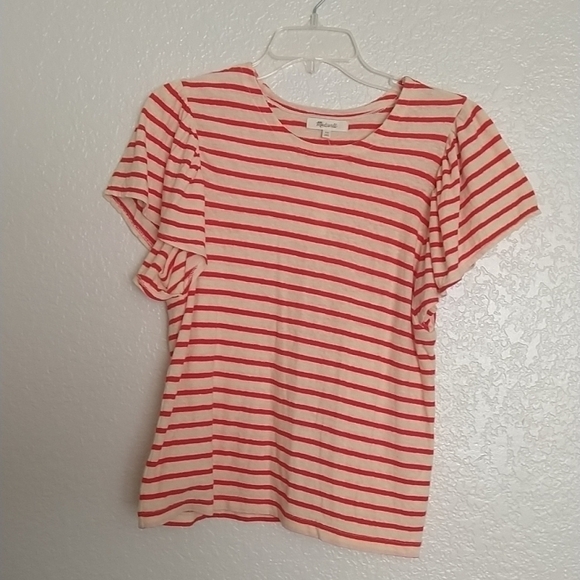 Madewell Flutter-Sleeve Tee in Yorktown Stripe M0077 sz Xs - Picture 2 of 6